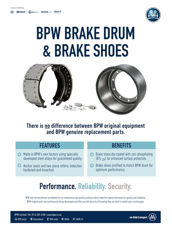 BPW brake drum and brake shoes poster highlighting positives and negatives 