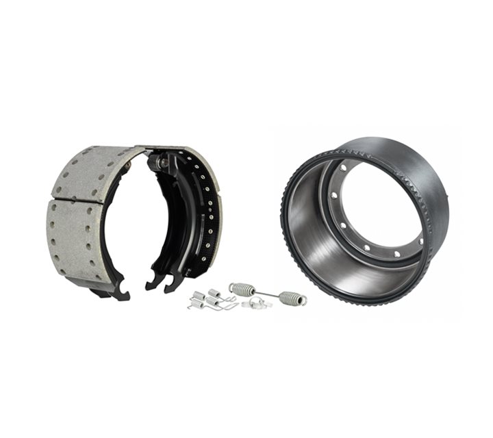 BPW brake drum and brake shoe standing in front of a white background 